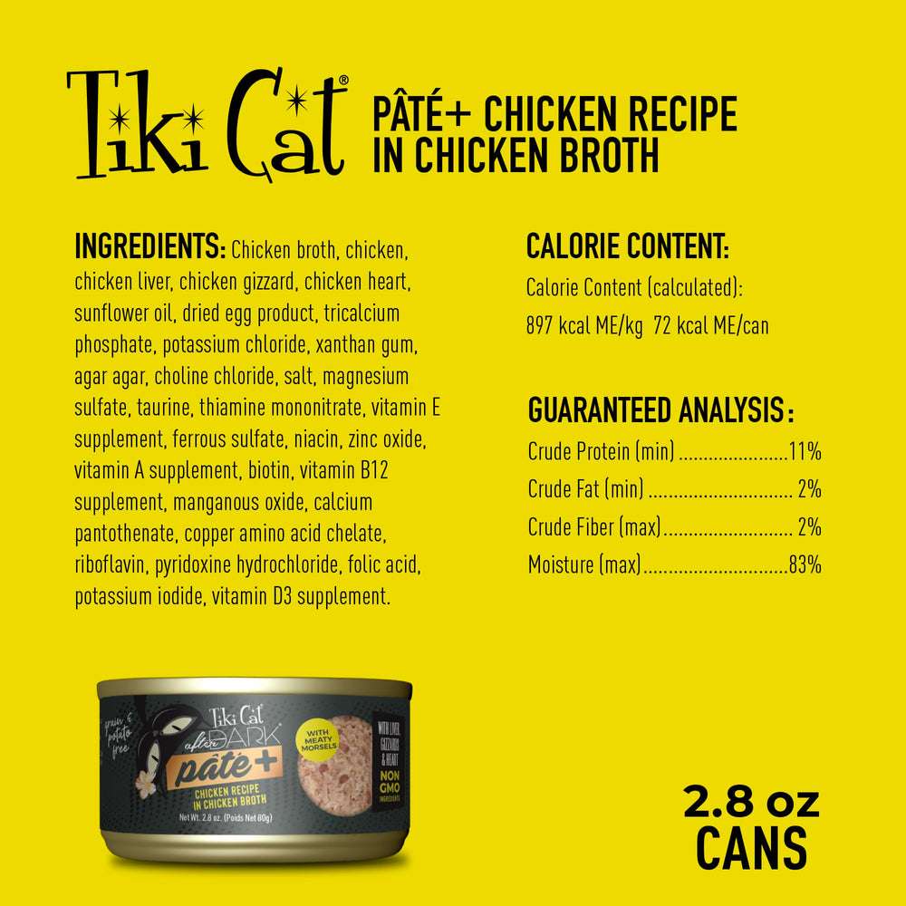 Tiki Cat ingrédients poulet et foie illustrant richesse en protéines naturelles