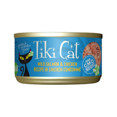 TIKI PETS face de la canette Tiki Cat Luau montrant l’étiquette et l’avantage protéique
