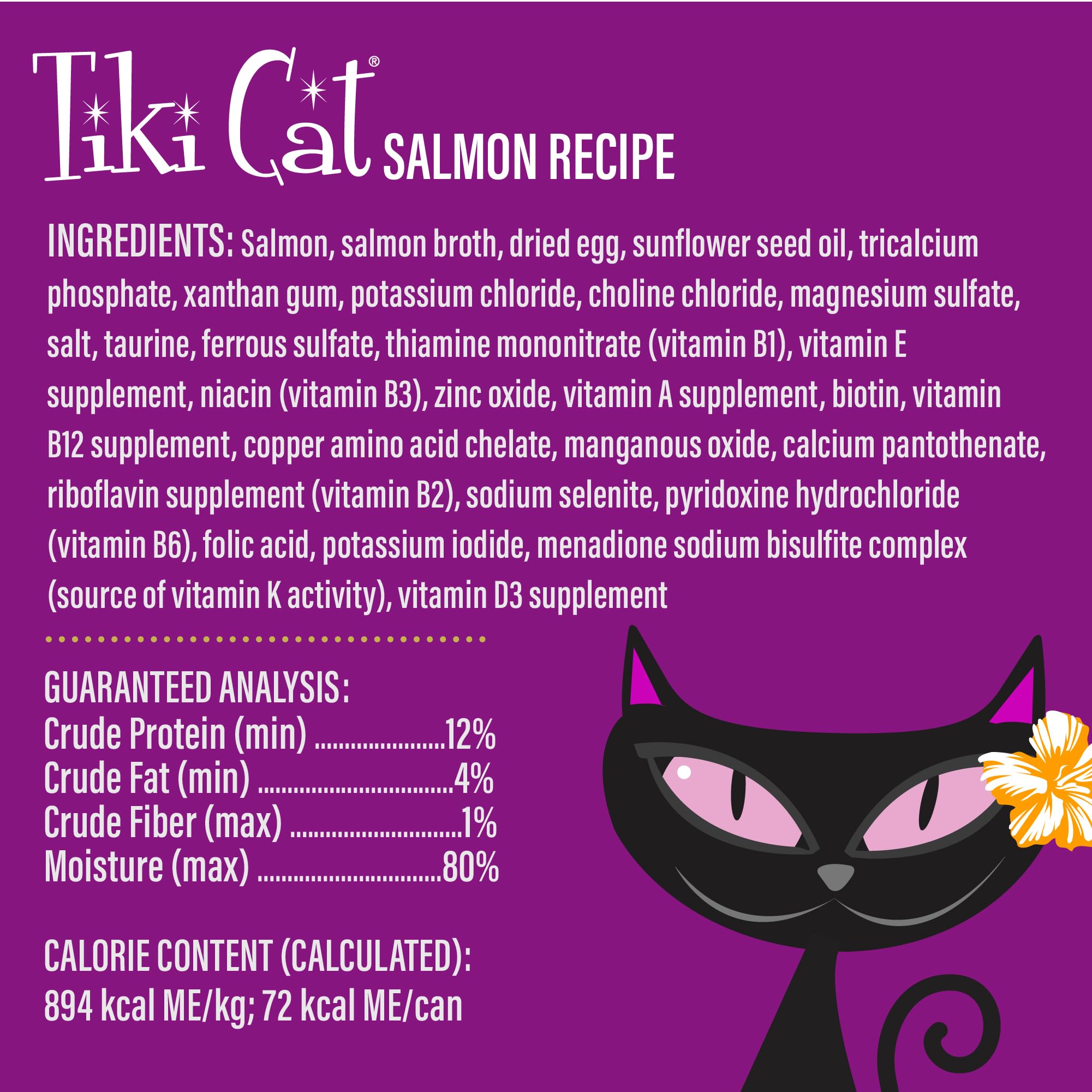 Tiki Cat tableau nutritionnel montrant équilibre AAFCO et minéraux essentiels