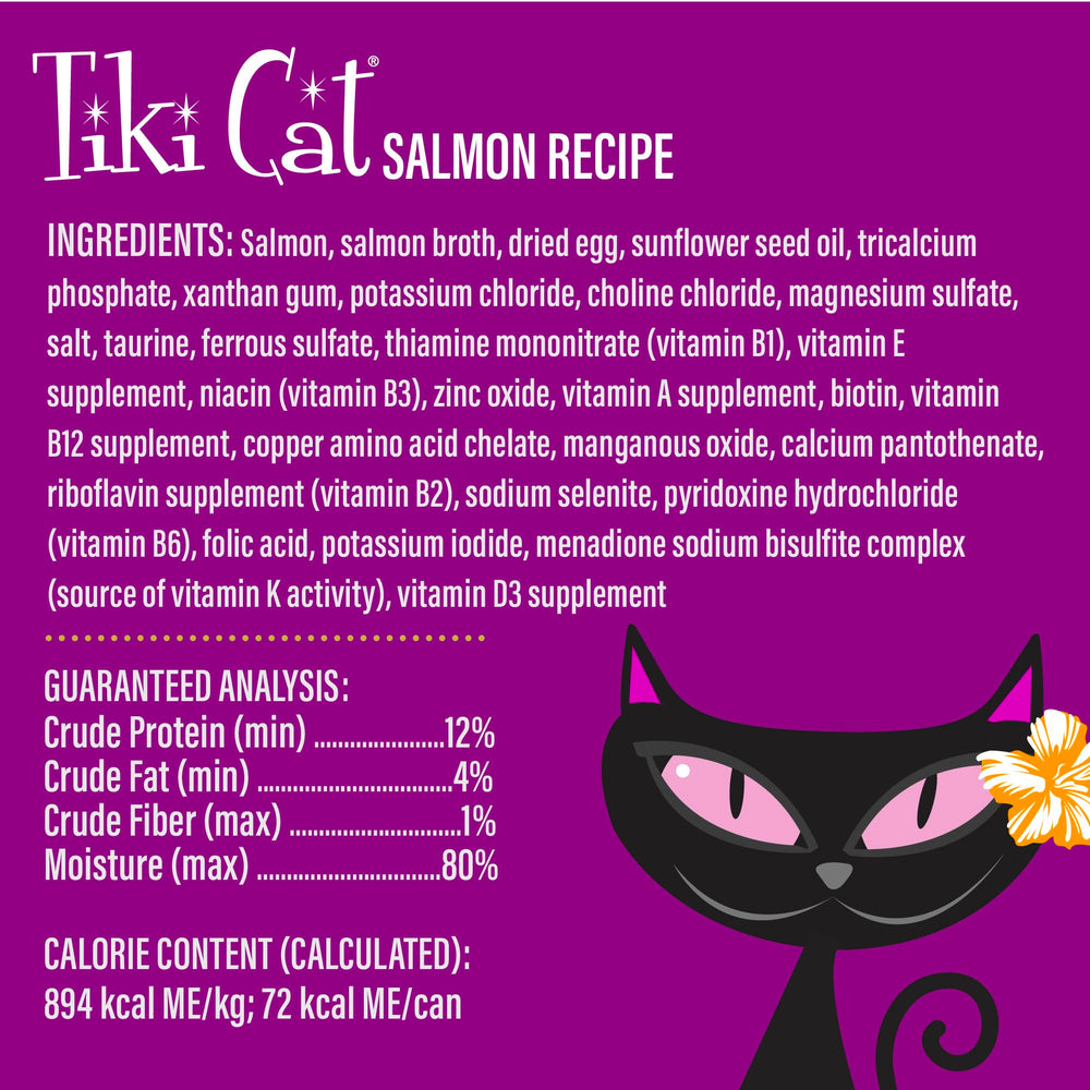 Tiki Cat tableau nutritionnel montrant équilibre AAFCO et minéraux essentiels