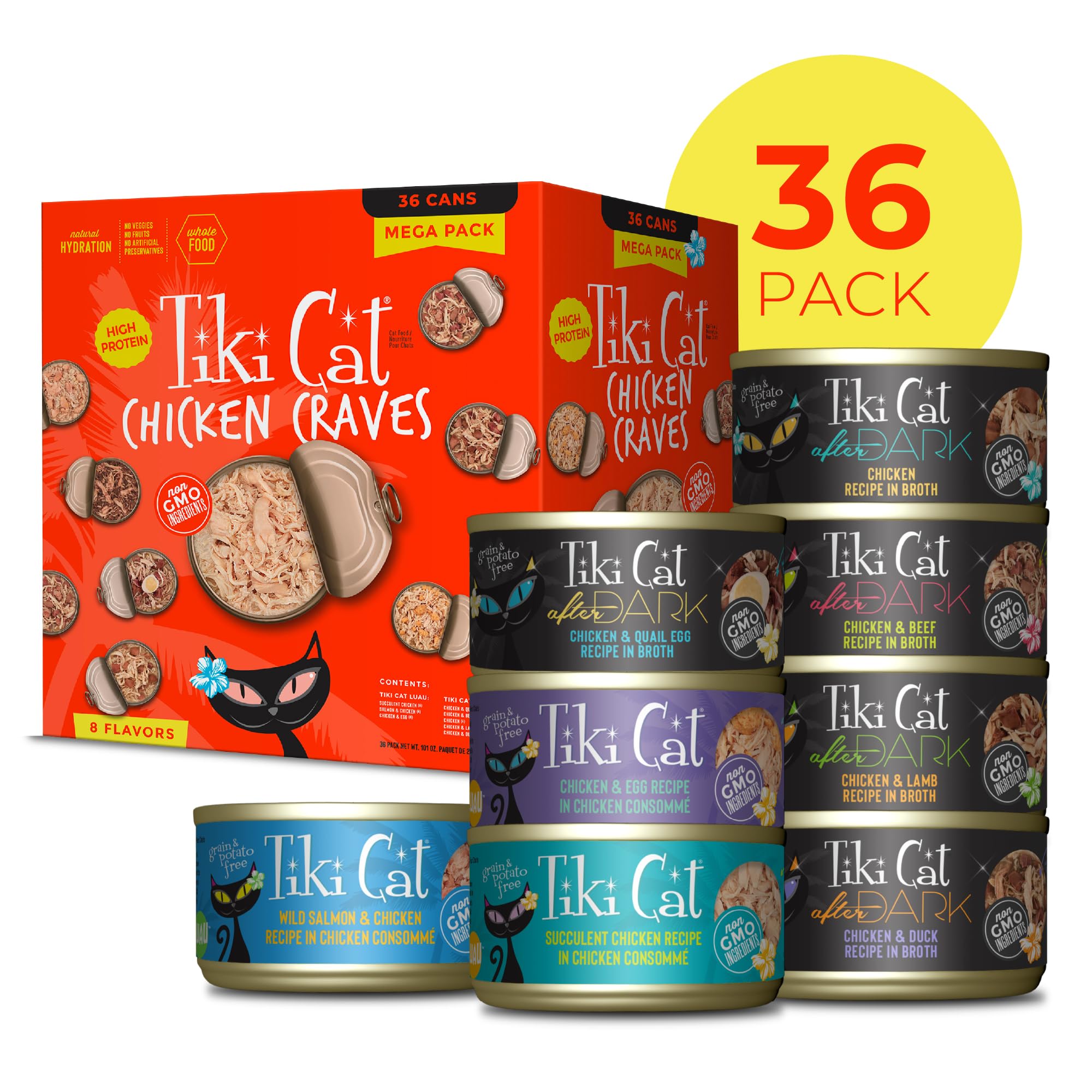 Tiki Cat gros plan morceaux de poulet montrant protéine réelle