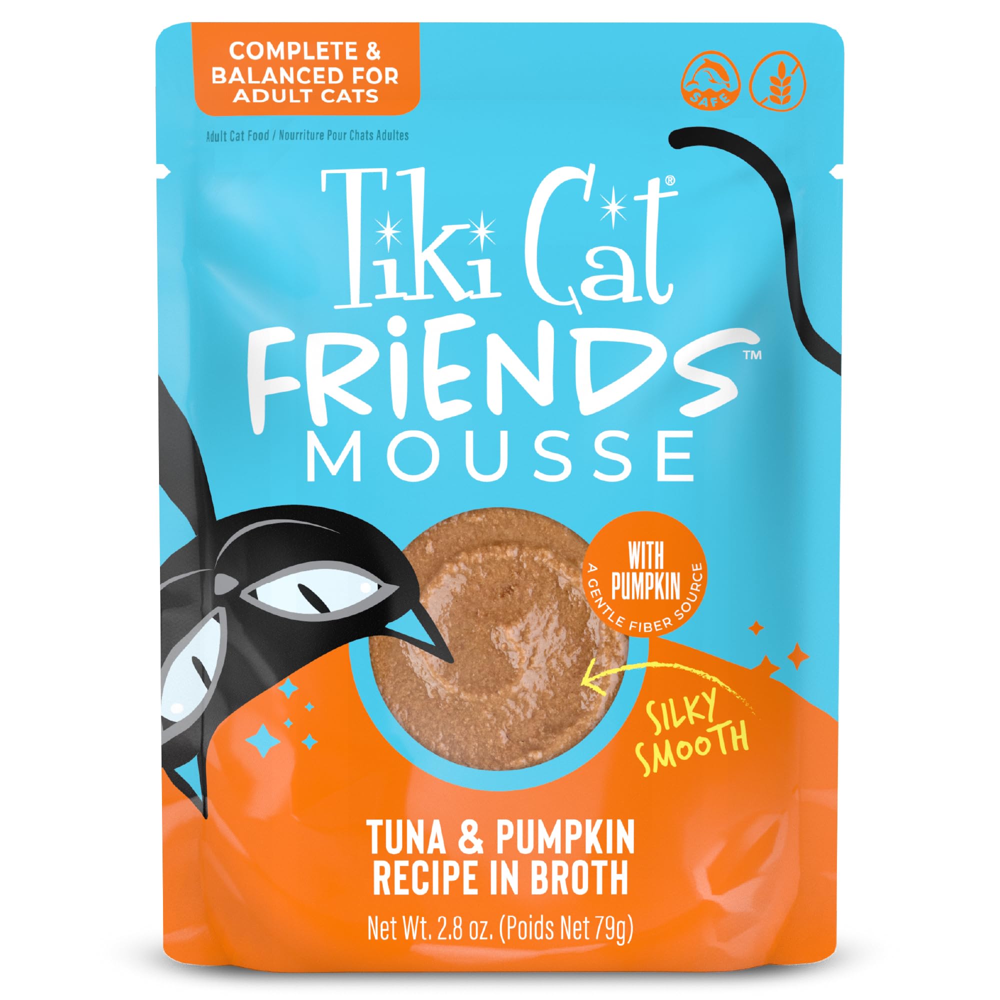 Tiki Cat emballage avant montrant le sachet pratique et bénéfice hydratation