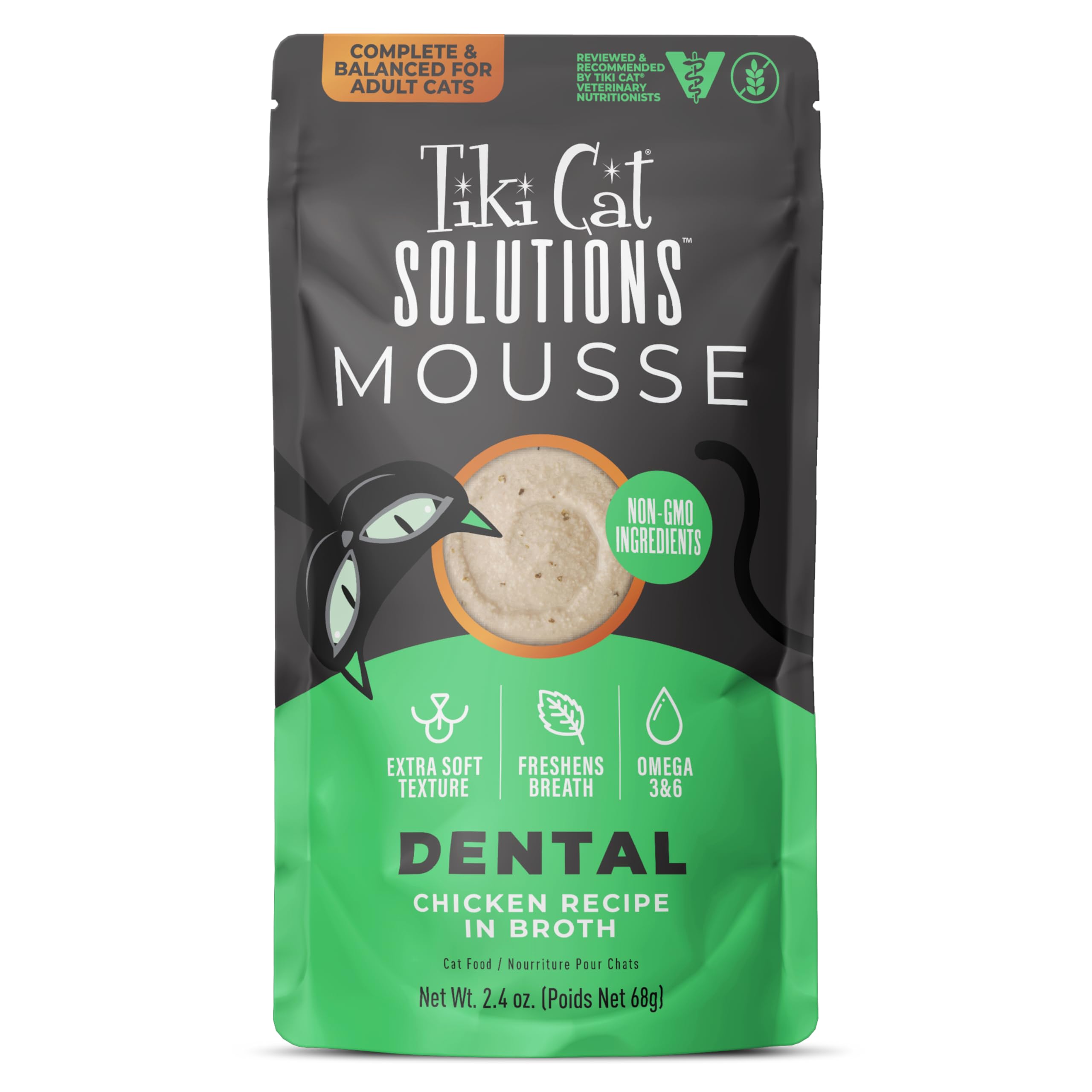 Tiki Cat emballage avant montrant la mousse appétente et informations produit