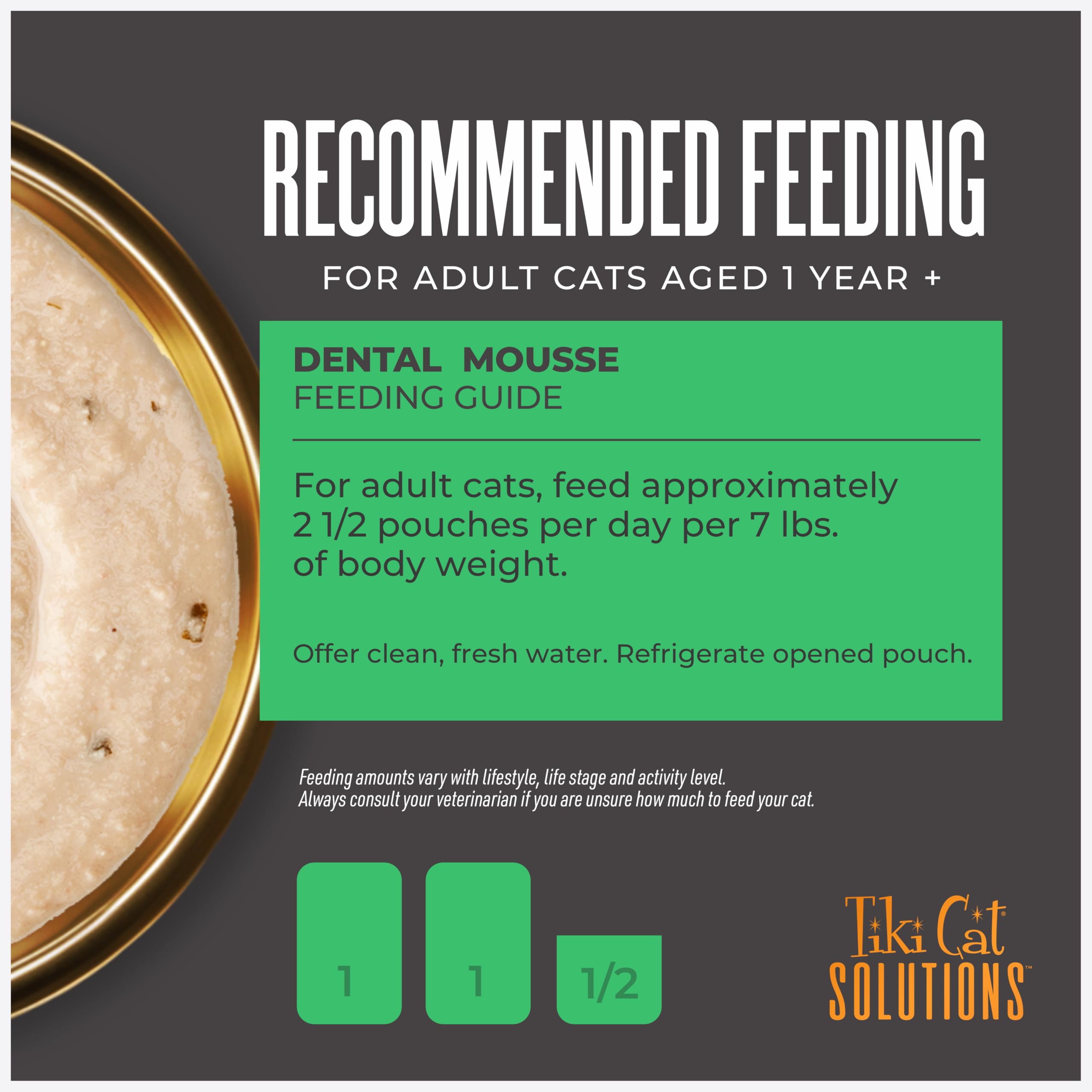 Tiki Cat chat consommant la mousse montrant appétence et confort