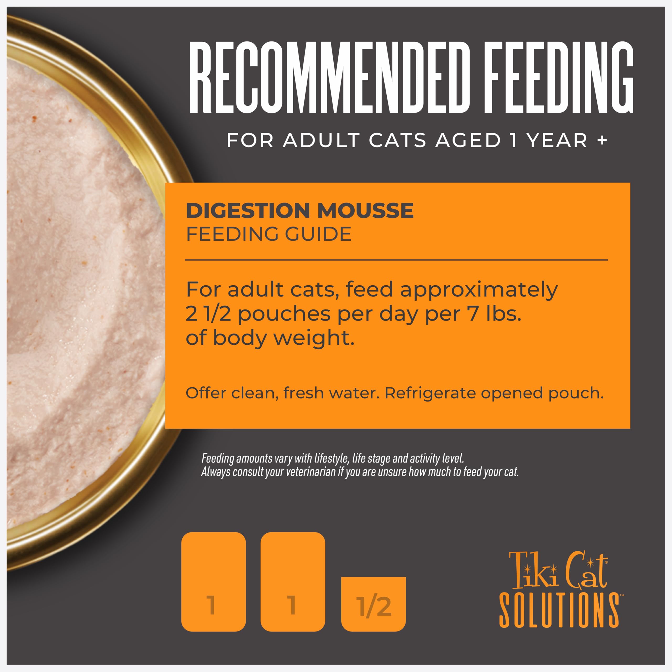 Tiki Cat étiquette nutrition montrant fibres et prébiotiques soutenant intestin