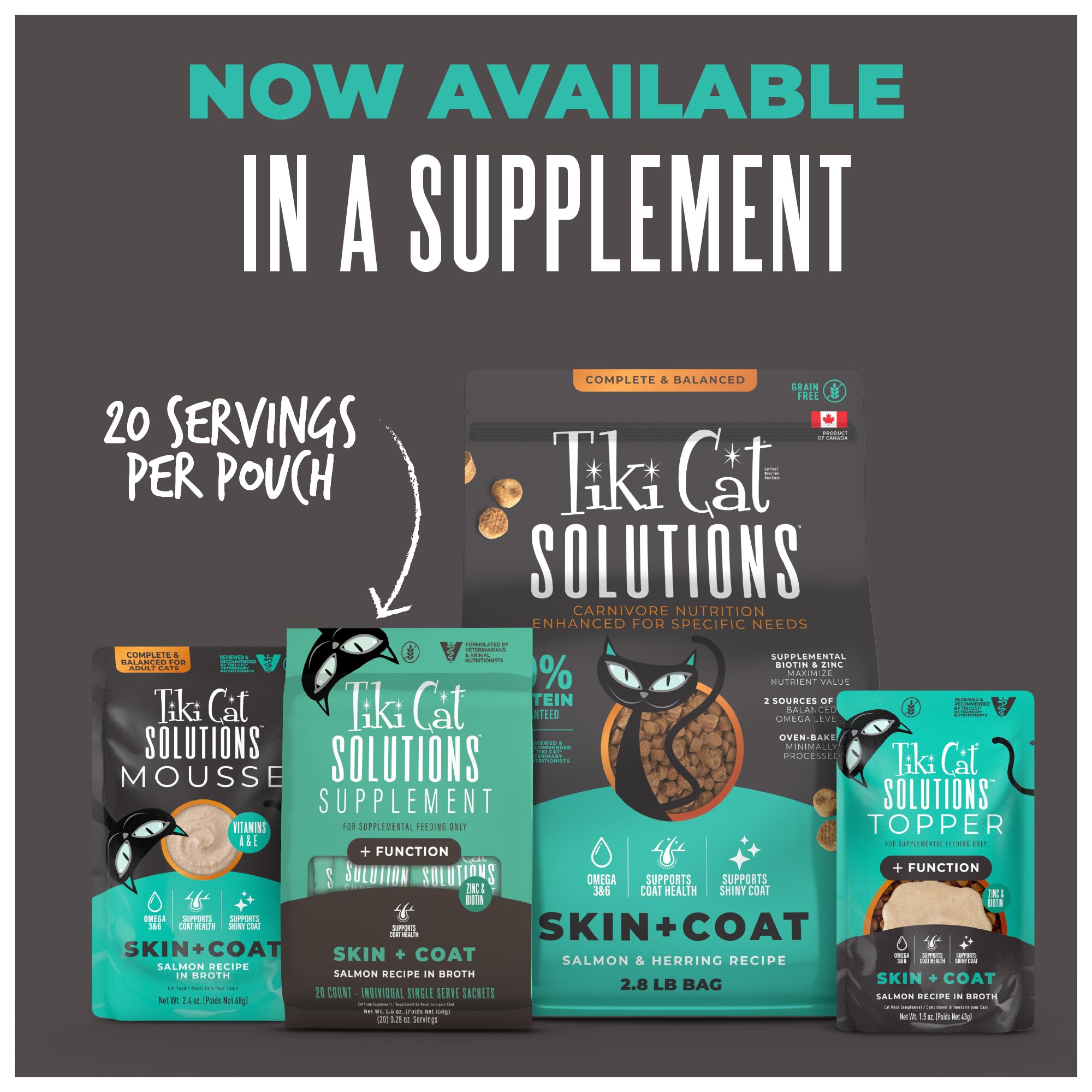 Tiki Cat plusieurs sachets monodose empilés pour une utilisation pratique et sans gaspillage