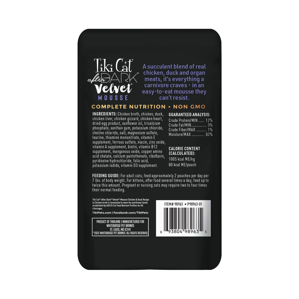 Tiki Pets Tiki Cat poche ouverte révélant mousse appétissante pour hydratation