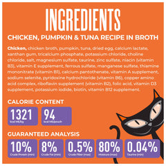 Tiki Cat poulet et thon posés près du sachet, richesse en protéines