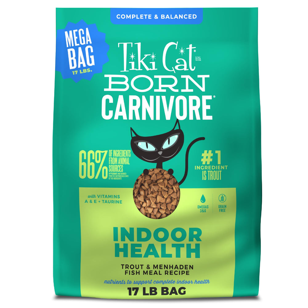 Tiki Cat sac face montrant trout et menhaden, pratique pour repas réguliers