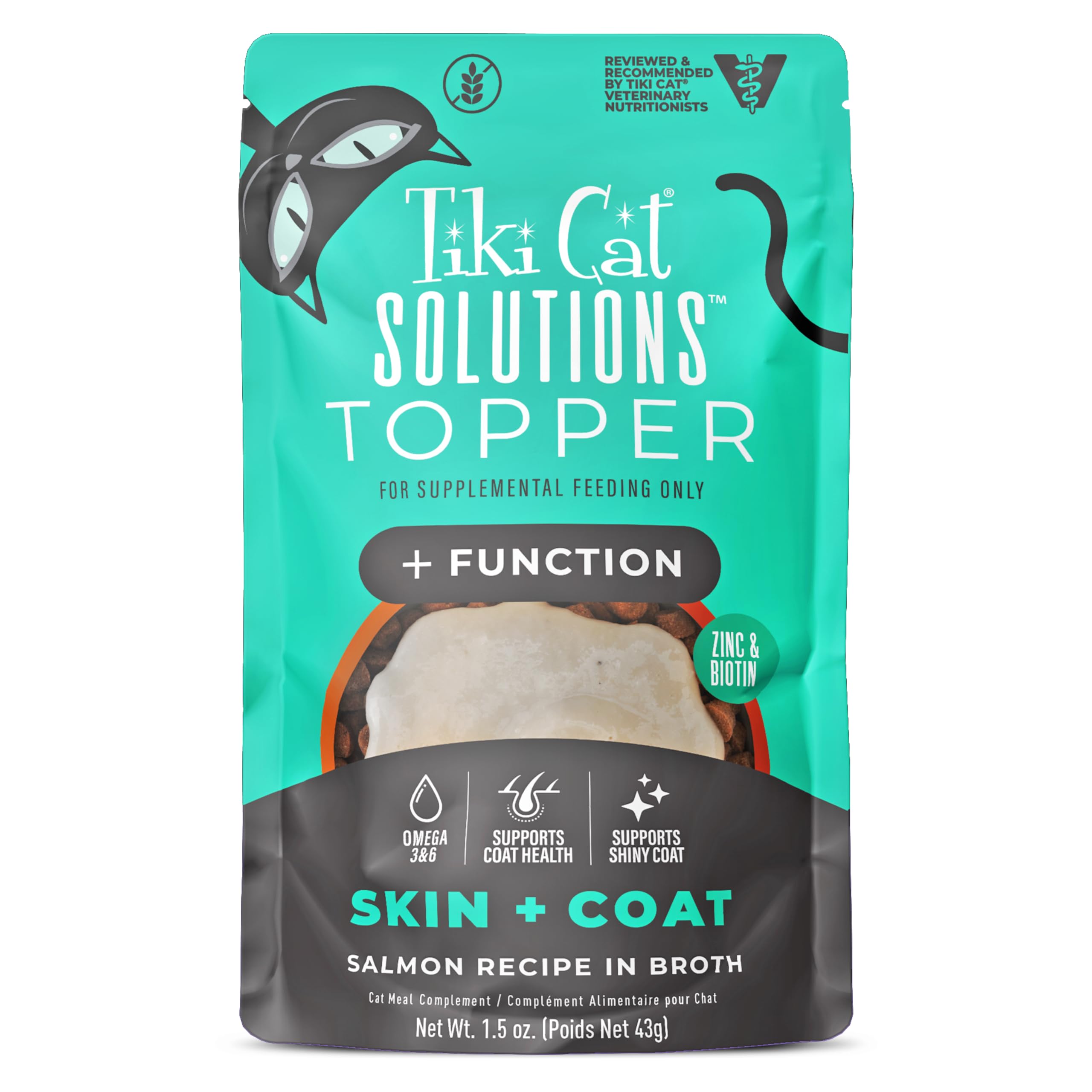 Tiki Cat emballage avant montrant la recette peau et pelage