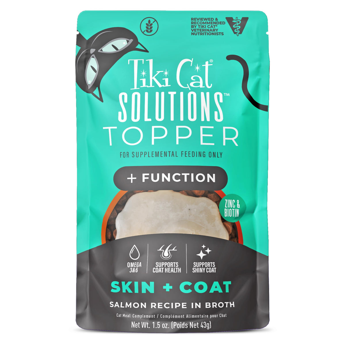 Tiki Cat emballage avant montrant la recette peau et pelage