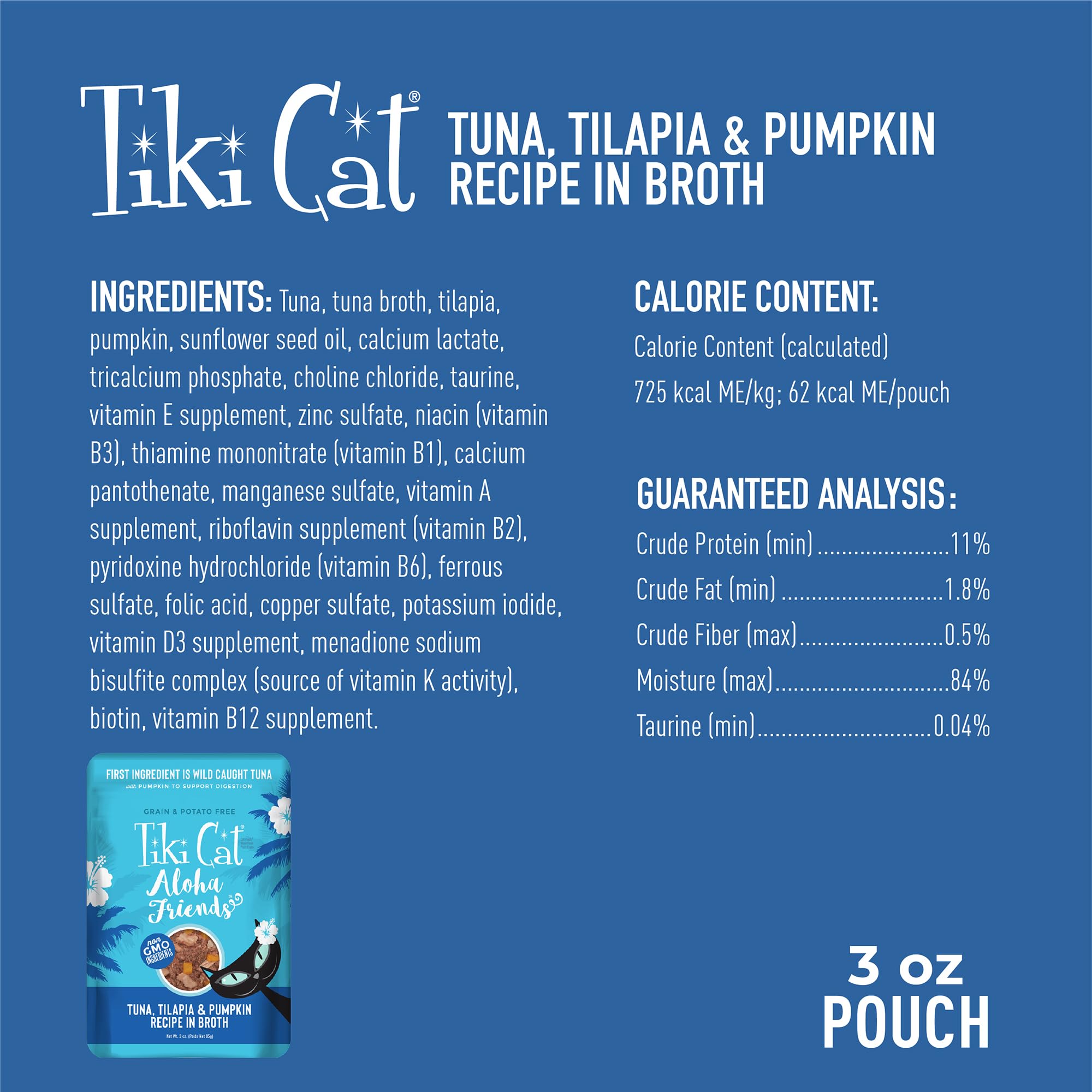 TIKI PETS ingrédients thon et tilapia illustrant protéines réelles