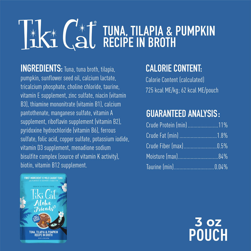 TIKI PETS ingrédients thon et tilapia illustrant protéines réelles