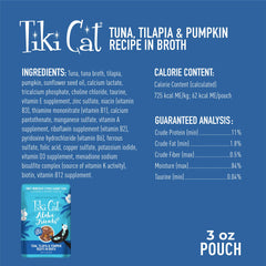 TIKI PETS ingrédients thon et tilapia illustrant protéines réelles