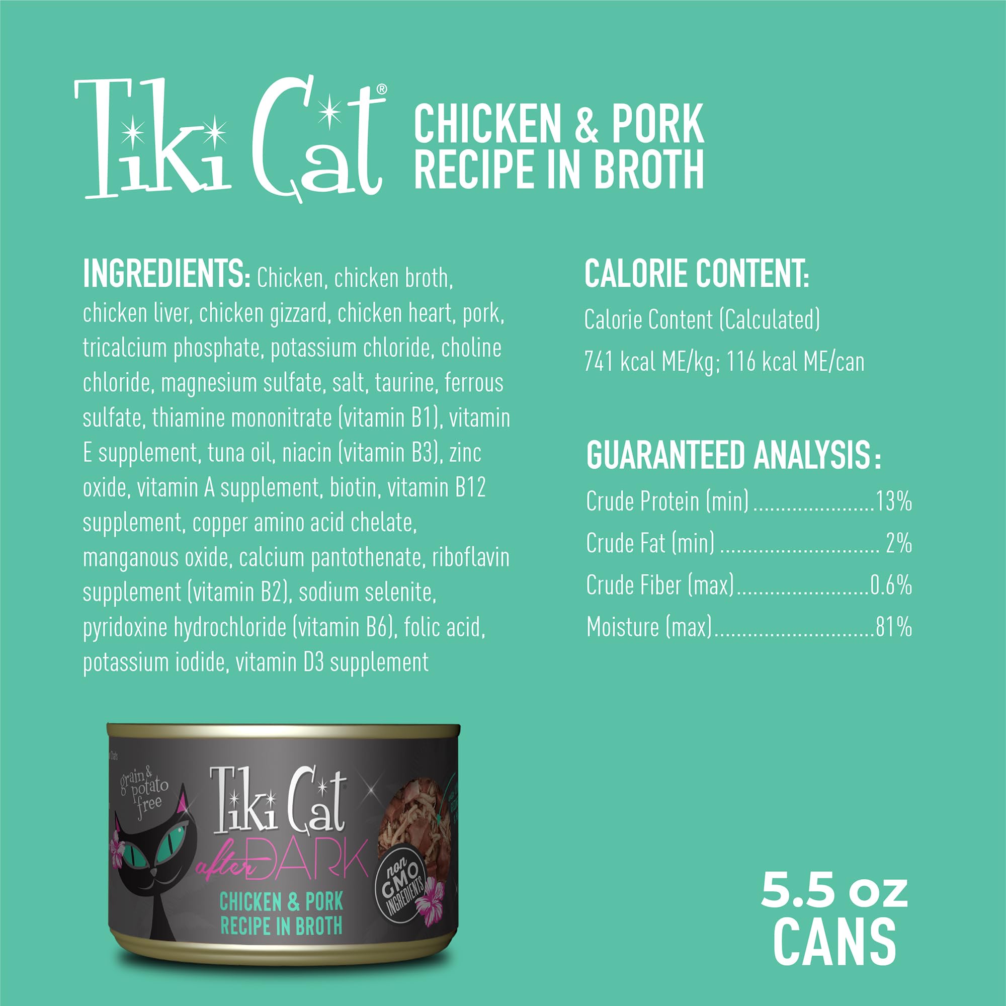 TIKI PETS ingrédients poulet et porc sur assiette, illustrant la vraie viande