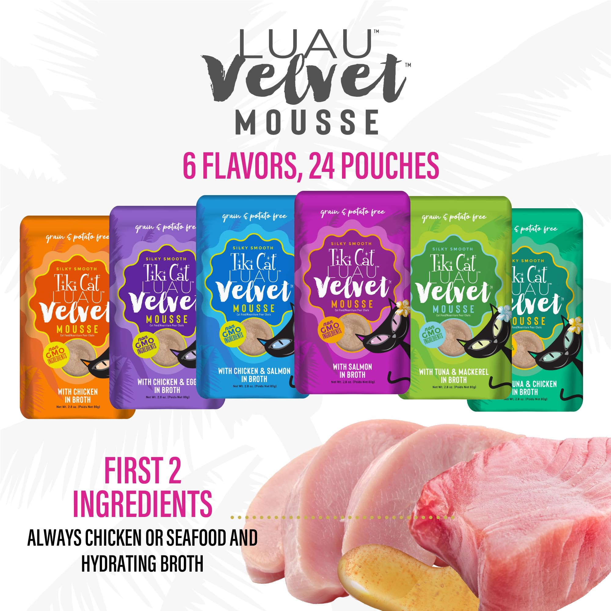 TIKI PETS sachet ouvert révélant mousse prête à servir et hydratation