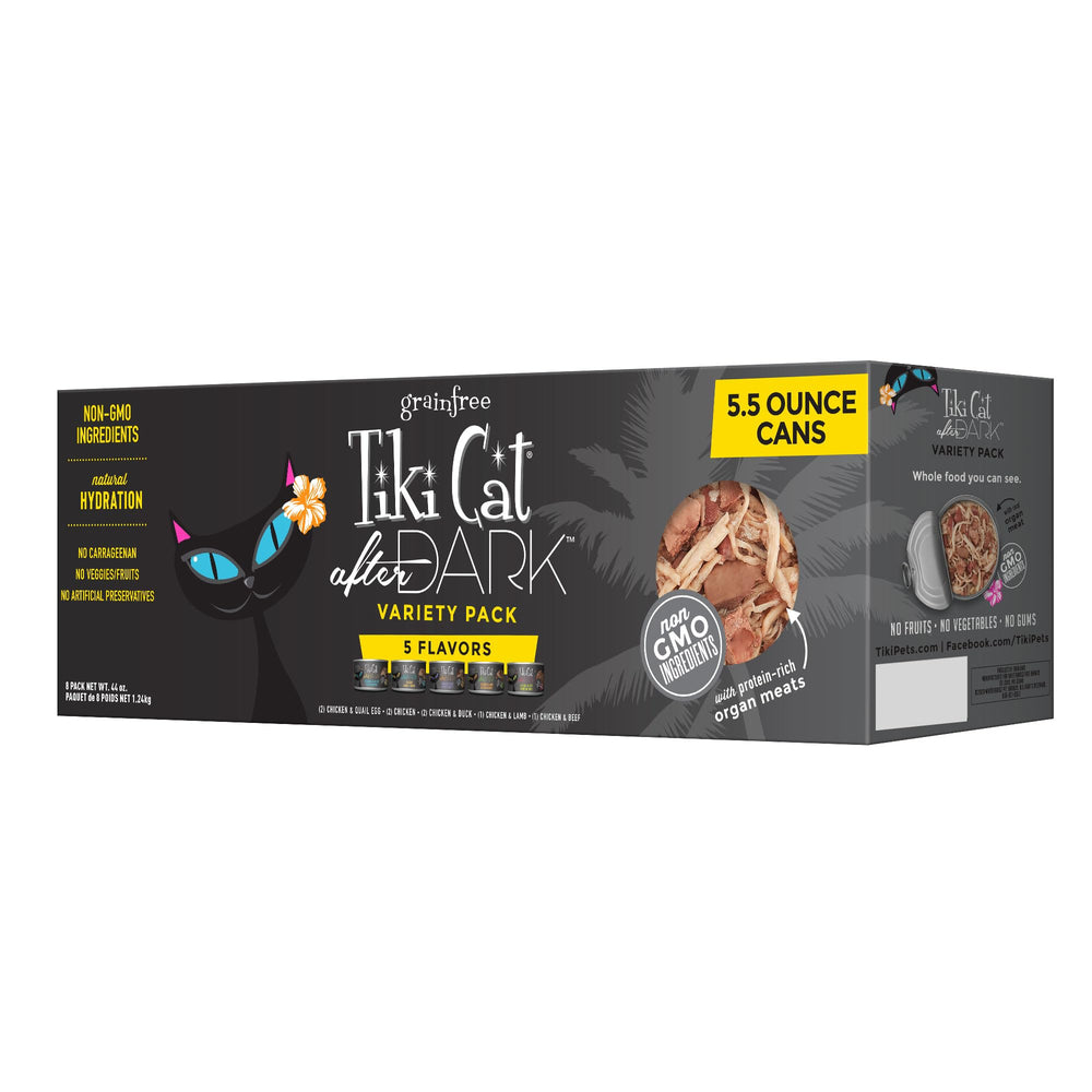 TIKI PETS pack frontal montrant variétés et praticité