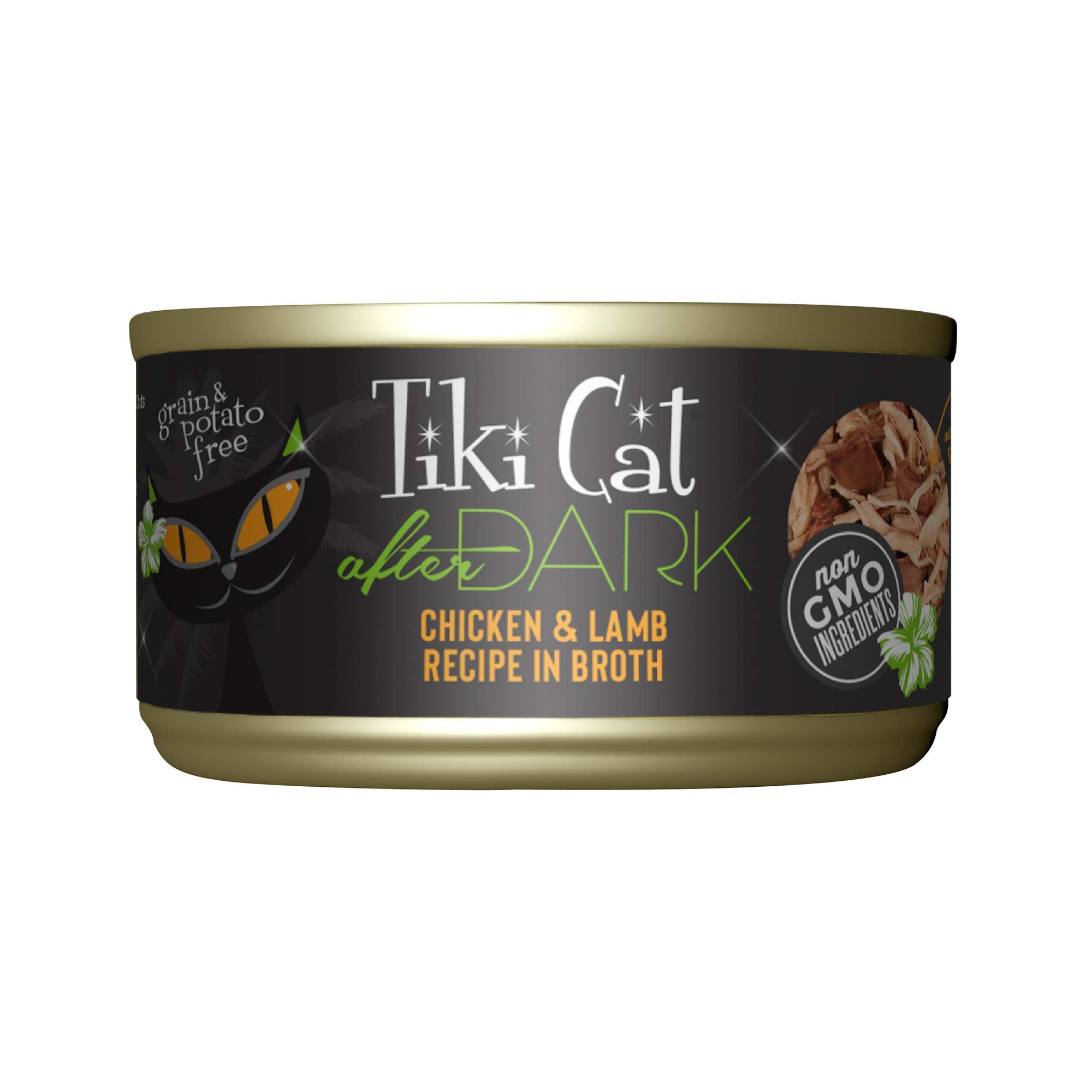TIKI PETS boîte Tiki Cat After Dark face montrant l'emballage attractif et l'information produit
