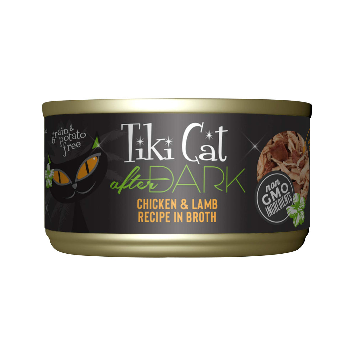 TIKI PETS boîte Tiki Cat After Dark face montrant l'emballage attractif et l'information produit