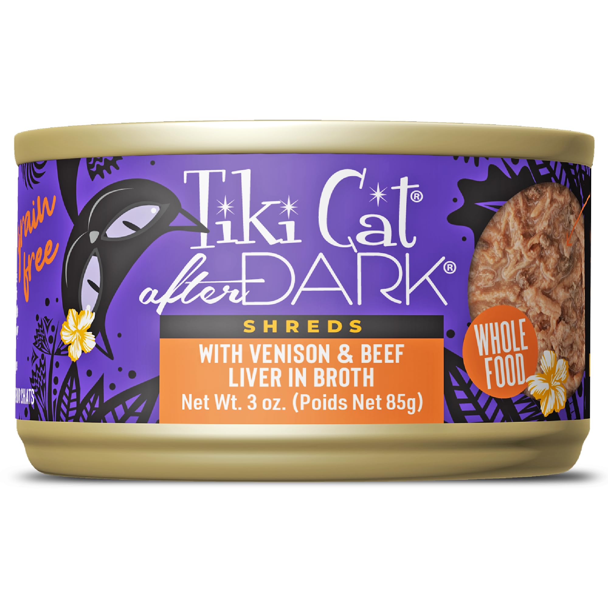 TIKI PETS boîte avant montrant le design et la recette Venison & Beef Liver bénéfique