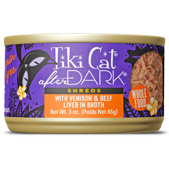 TIKI PETS boîte avant montrant le design et la recette Venison & Beef Liver bénéfique