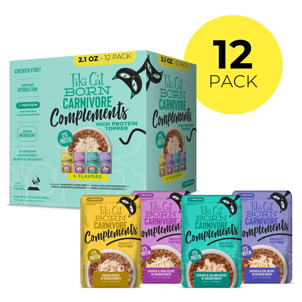 TIKI PETS sachet ouvert gros plan montrant poulet effiloché appétissant