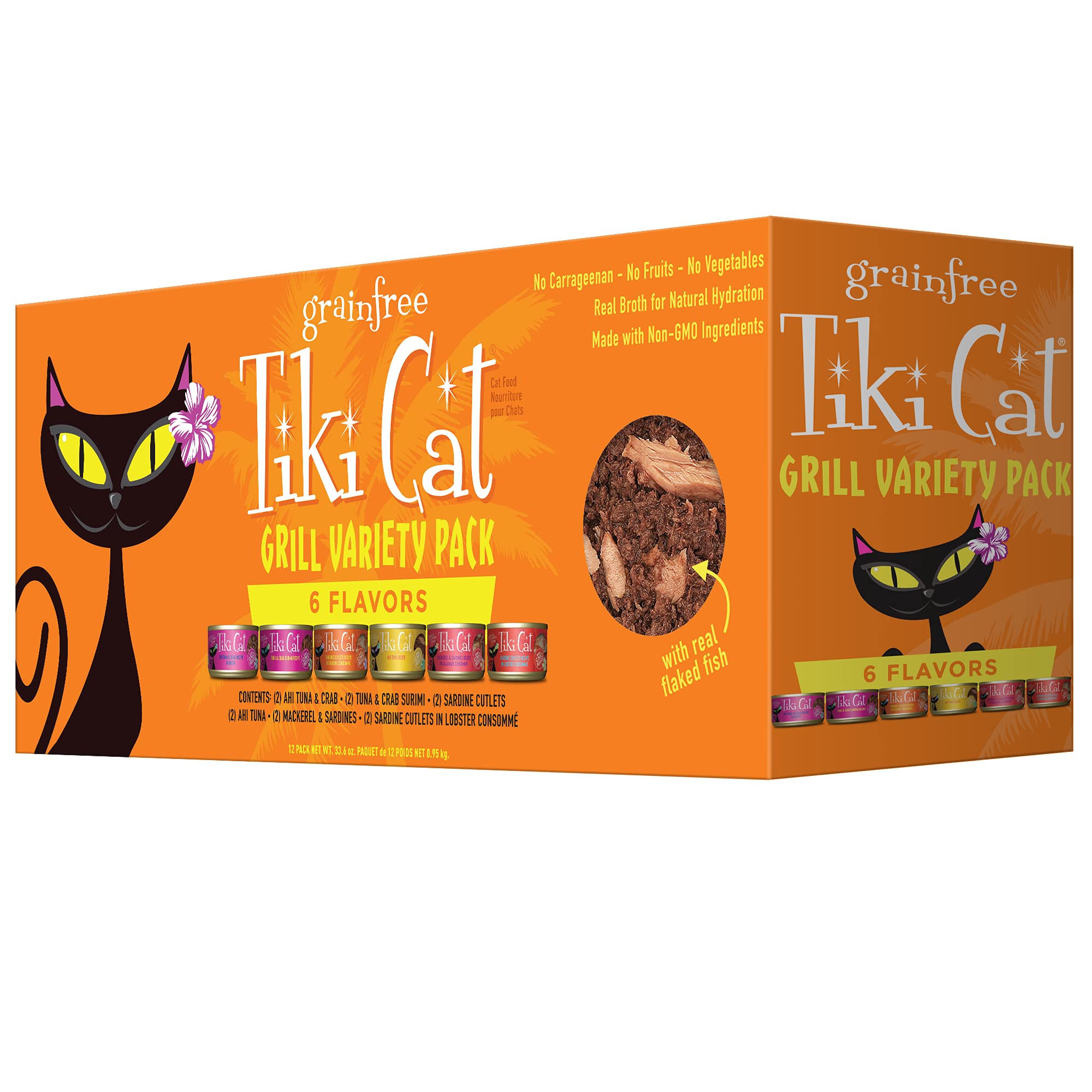 TIKI PETS boîte face avant montrant assortiment attrayant et bénéfice appétence
