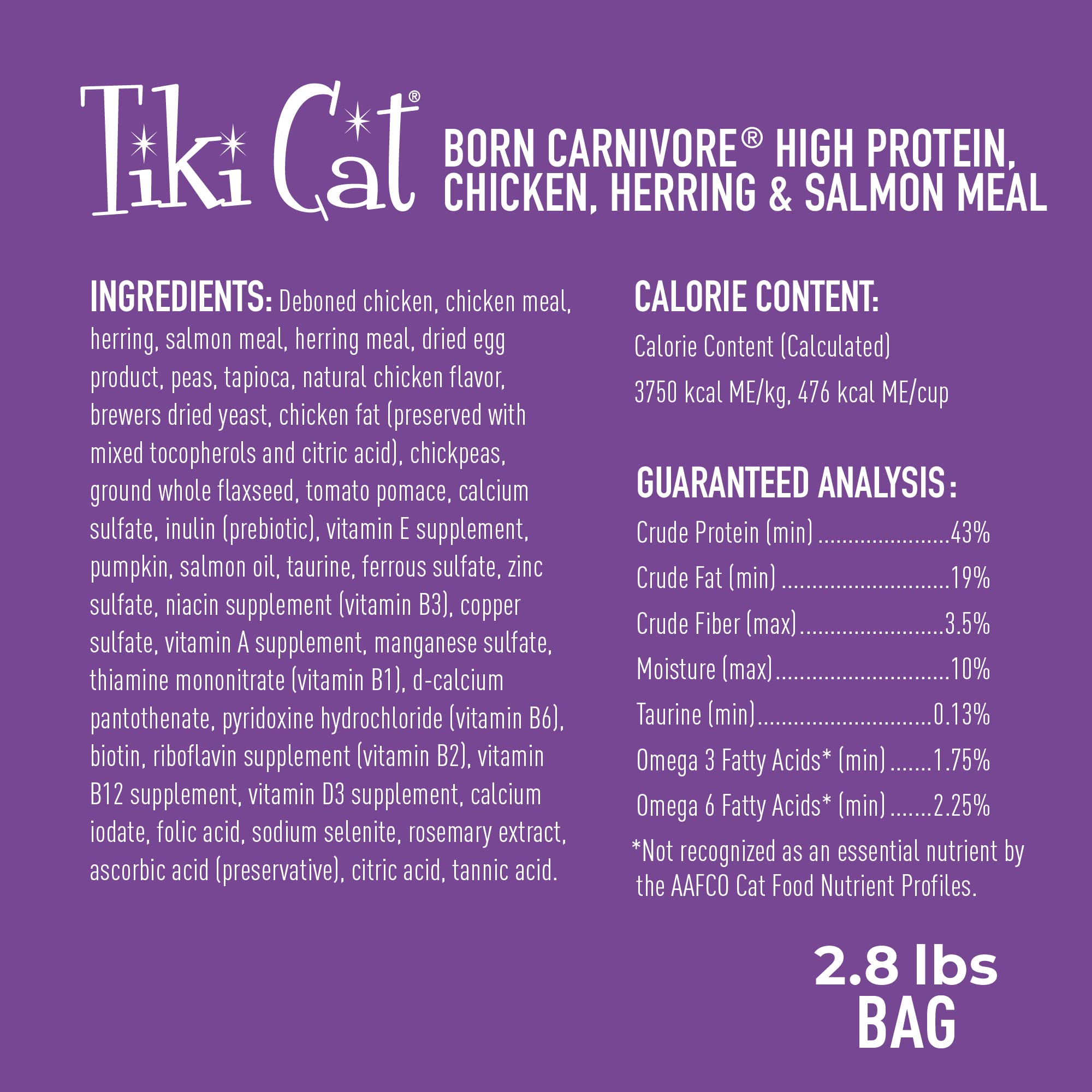 TIKI PETS ingrédients principaux poulet et hareng pour haute protéine