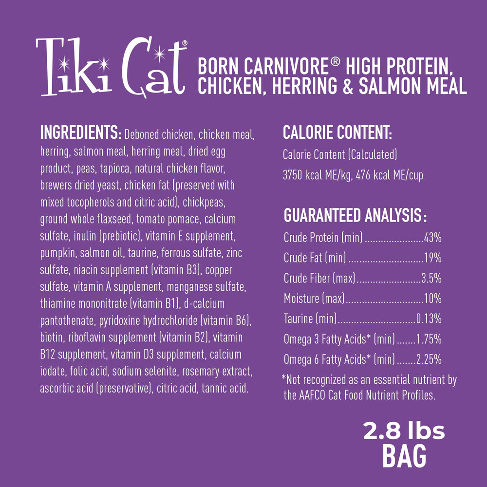 TIKI PETS ingrédients principaux poulet et hareng pour haute protéine