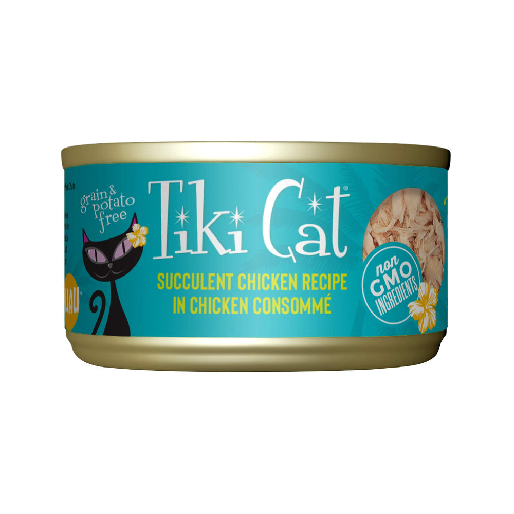 TIKI PETS boîte Tiki Cat Luau vue avant, attirant l'appétit