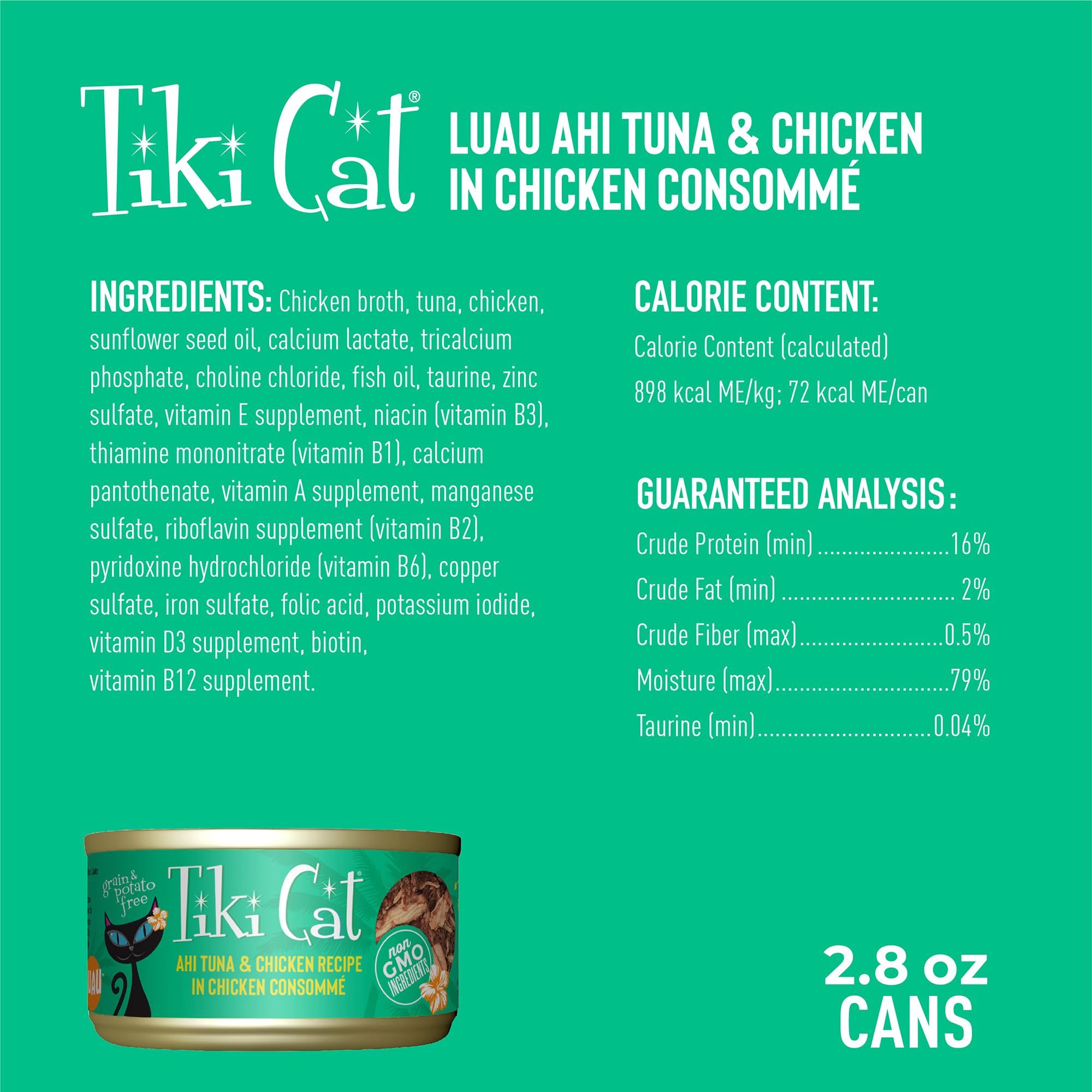 TIKI PETS boîte à côté d'ingrédients réels illustrant protéines naturelles