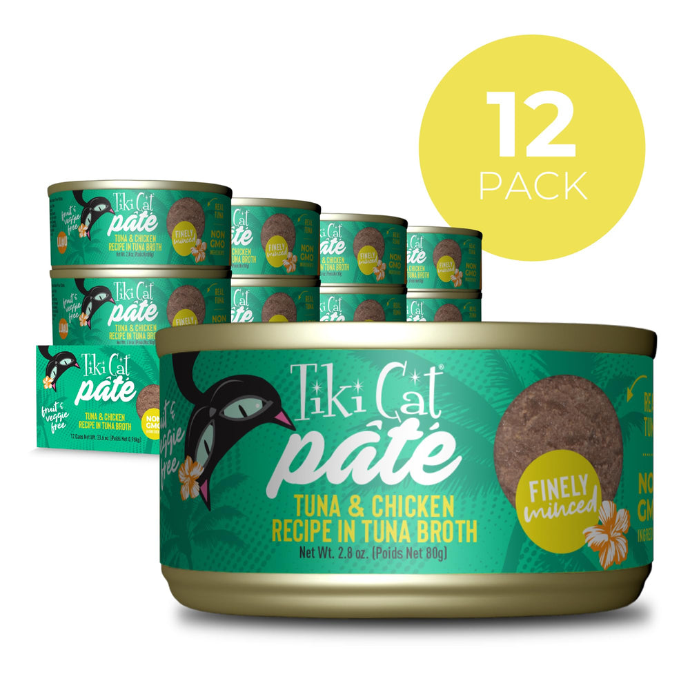 TIKI PETS pâté Luau dans la boîte visible à plat pour appétence et fraîcheur