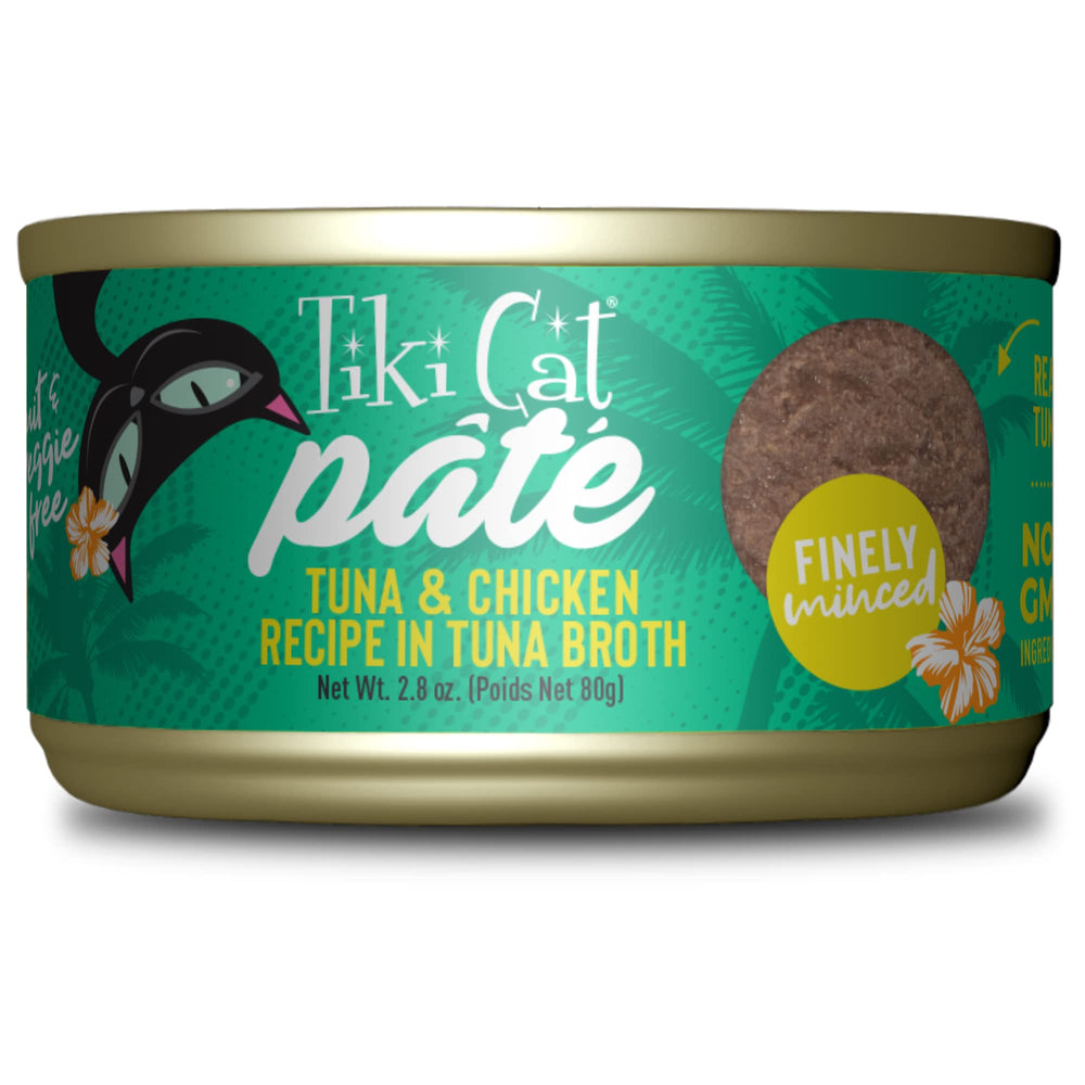 TIKI PETS boîte Tiki Cat Luau face montrant l'emballage attractif et informations