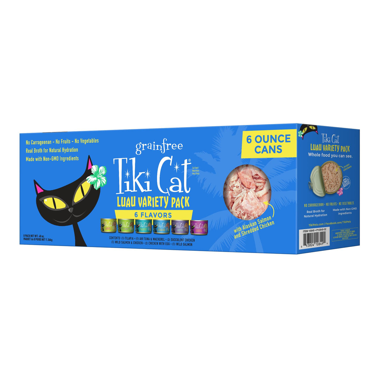 TIKI PETS boîte Tiki Cat Luau face avant, attrait visuel et information