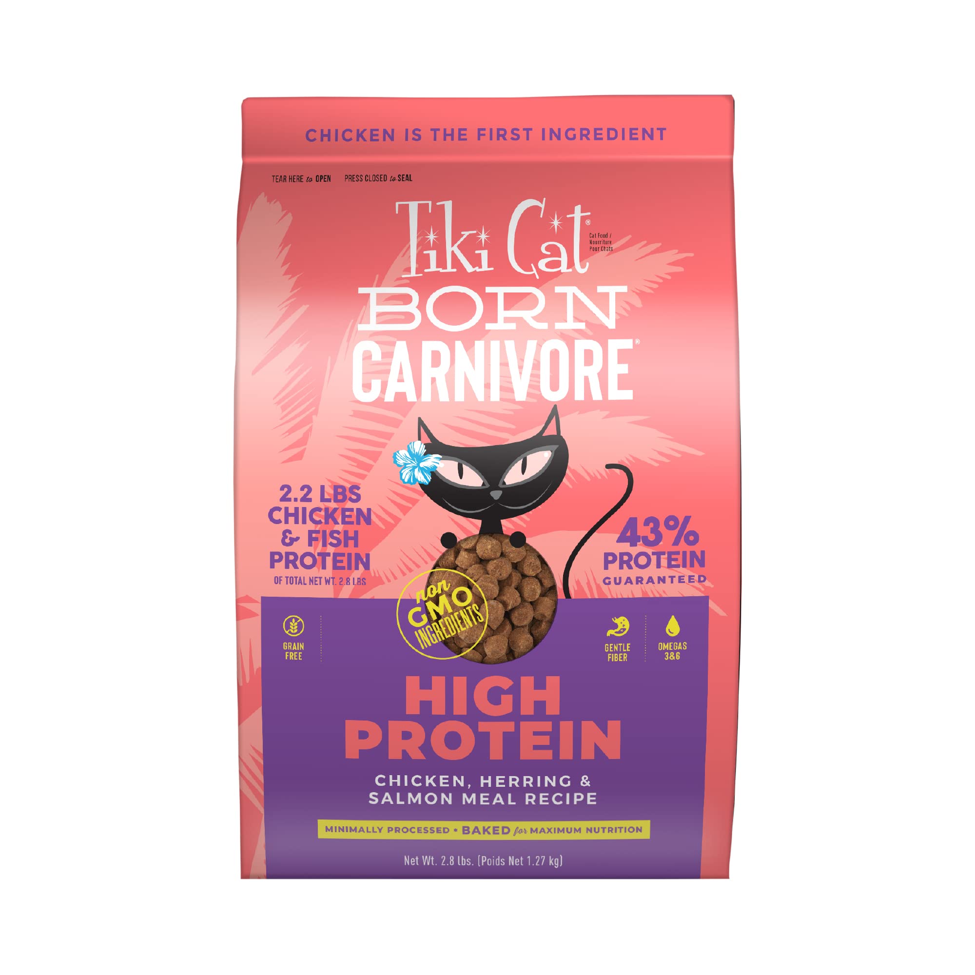 TIKI PETS sachet Tiki Cat Born Carnivore face montrant l'emballage