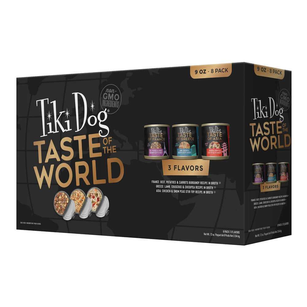 TIKI PETS boîte face avant montrant le pack varié et informations produit utile