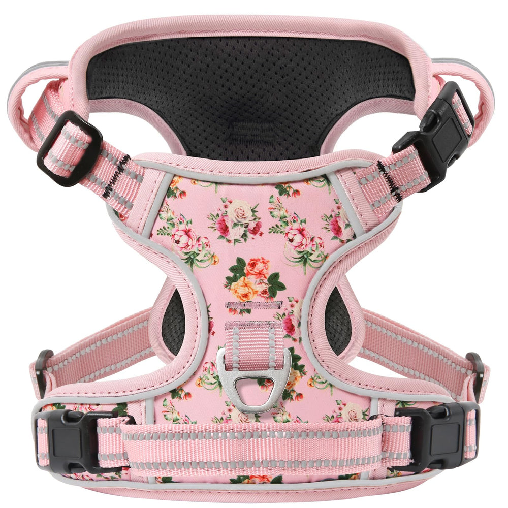 Timos harnais face avant fleur rose, pose facile et confortable