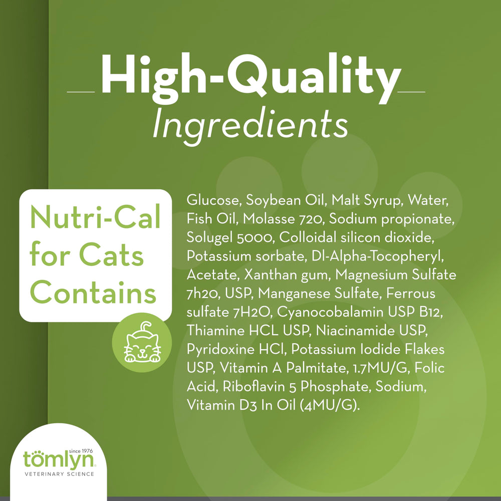 Chat acceptant Tomlyn Nutri-Cal, favorise l'apport calorique chez l'animal ayant peu d'appétit