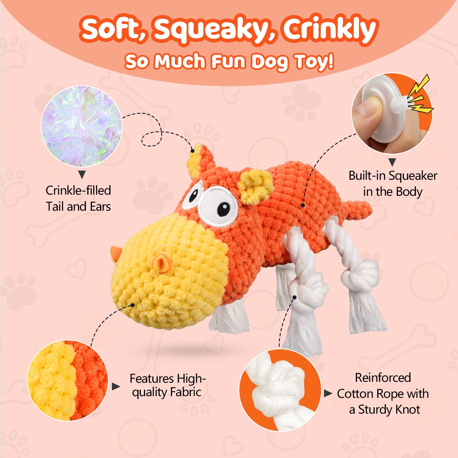 TOOPTATE Hippo gros plan tissu pineapple plush résistant et doux pour mastication