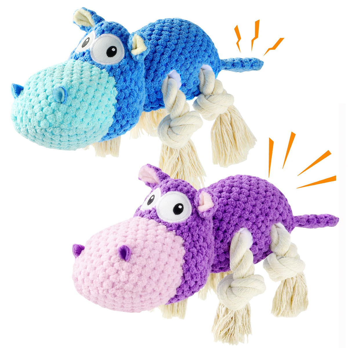 TOOPTATE lot de deux hippos bleu et violet montrant l'emballage et l'aspect ludique