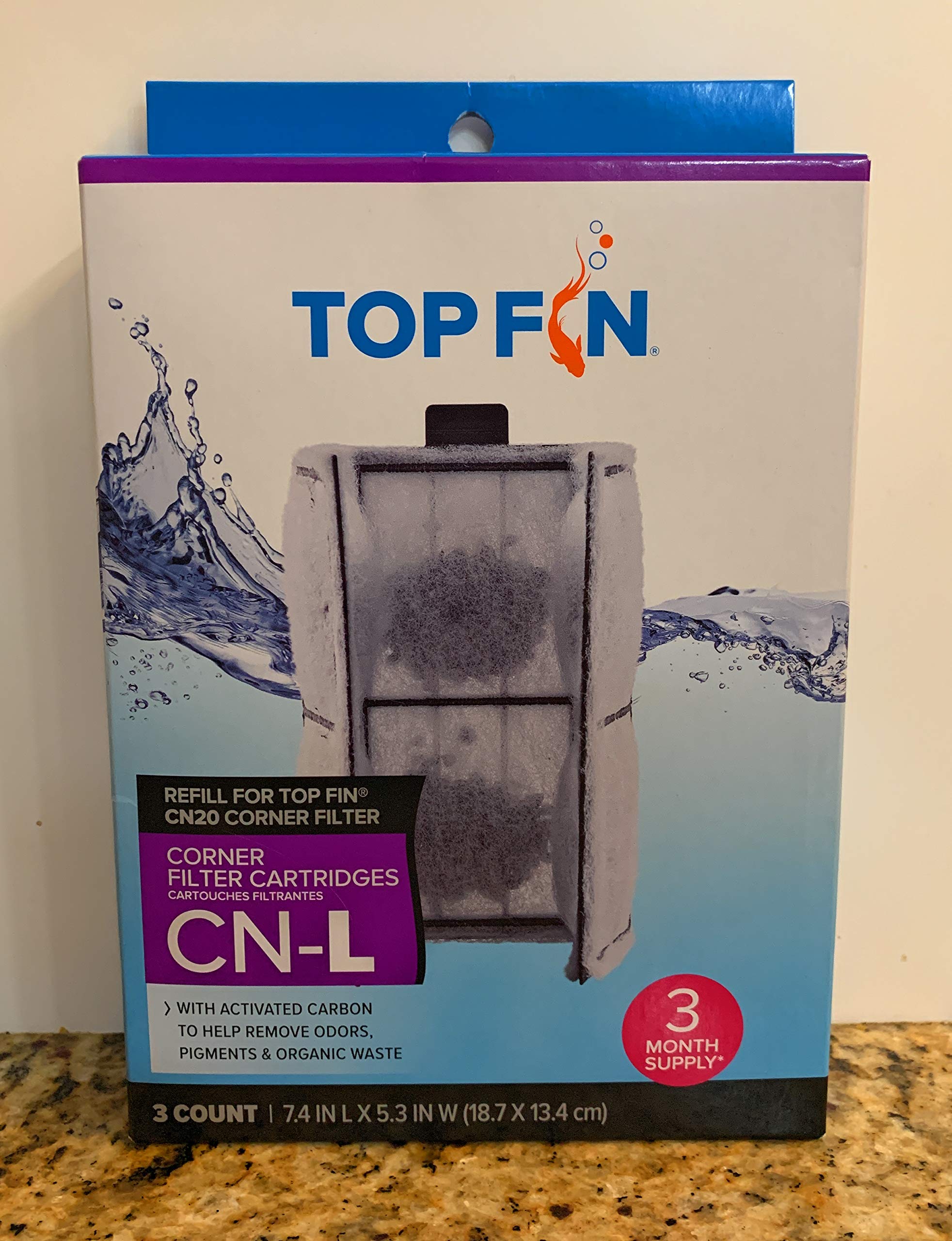 Top Fin cartouche CN-L vue de face montrant la mousse au charbon pour eau claire