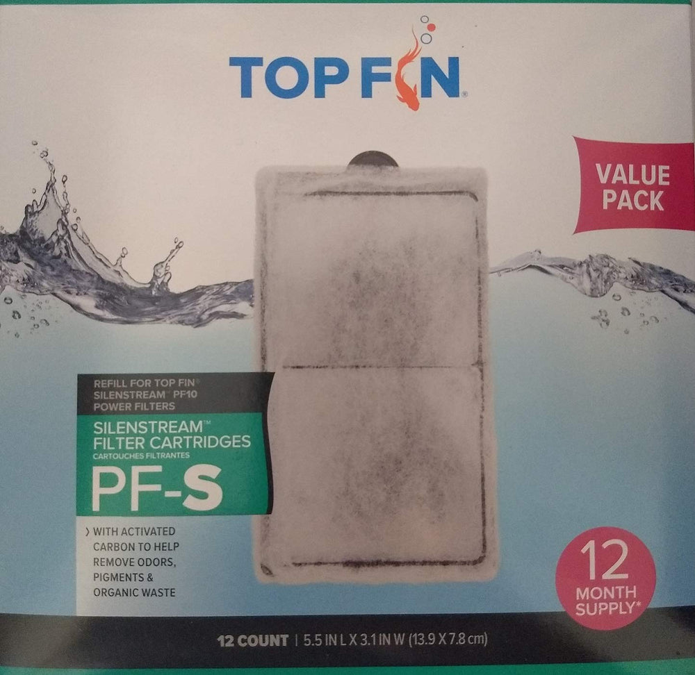 Top Fin recharge PF‑S face de l'emballage montrant 12 cartouches et avantages