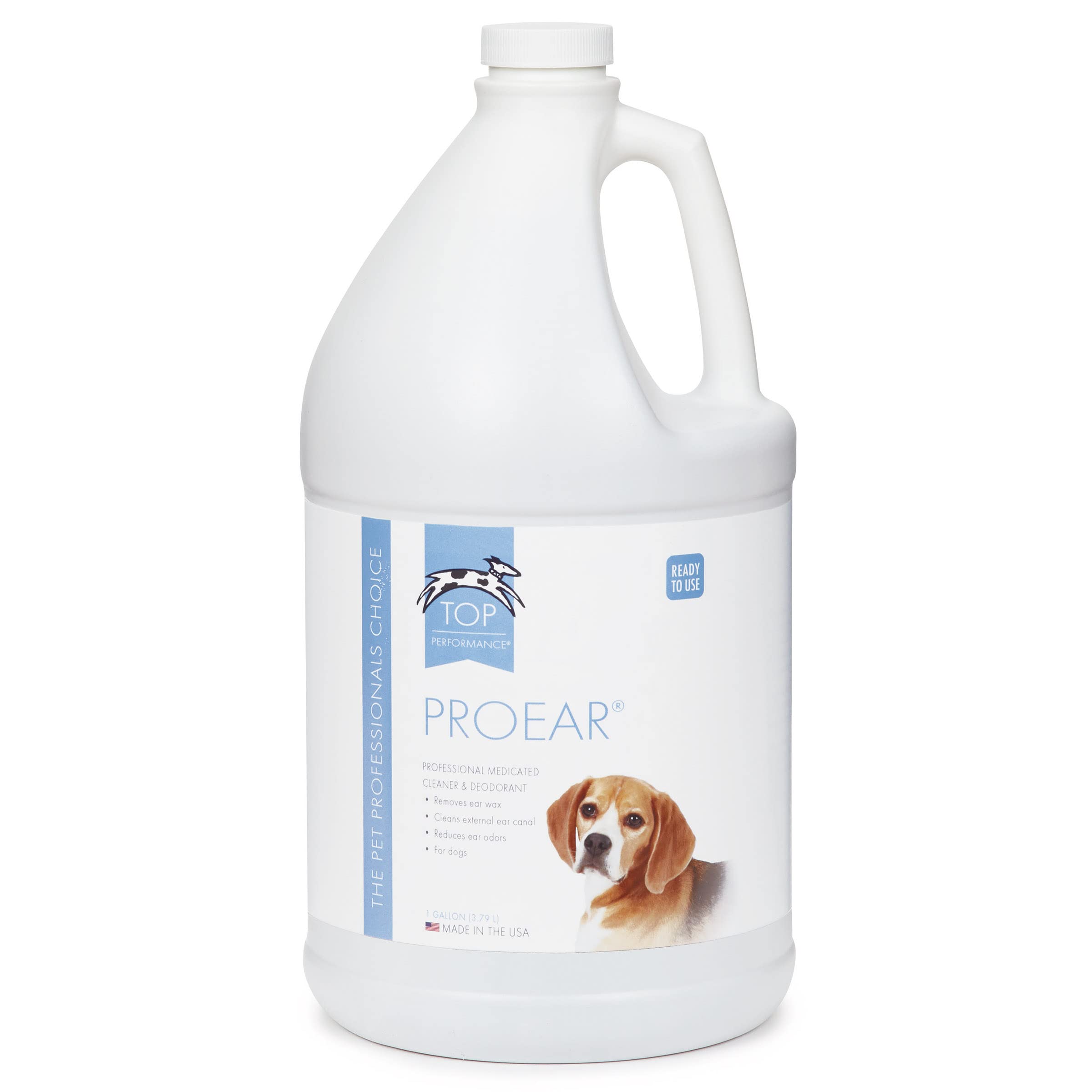 Top Performance ProEar gallon étiquette visible pour identification rapide