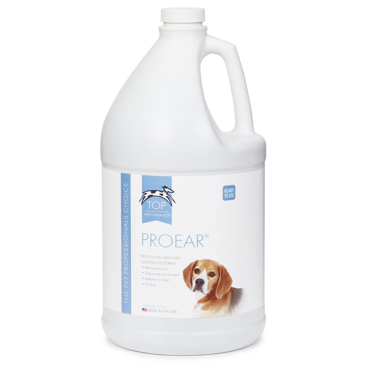 Top Performance ProEar gallon étiquette visible pour identification rapide