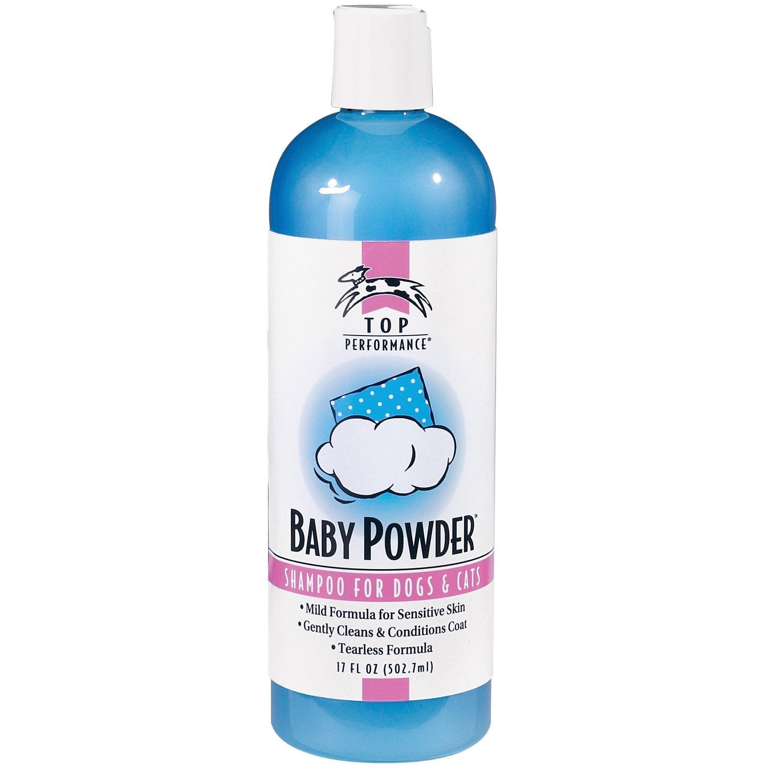 Top Performance flacon en gros plan montrant l'étiquette et parfum baby powder bénéfice douceur