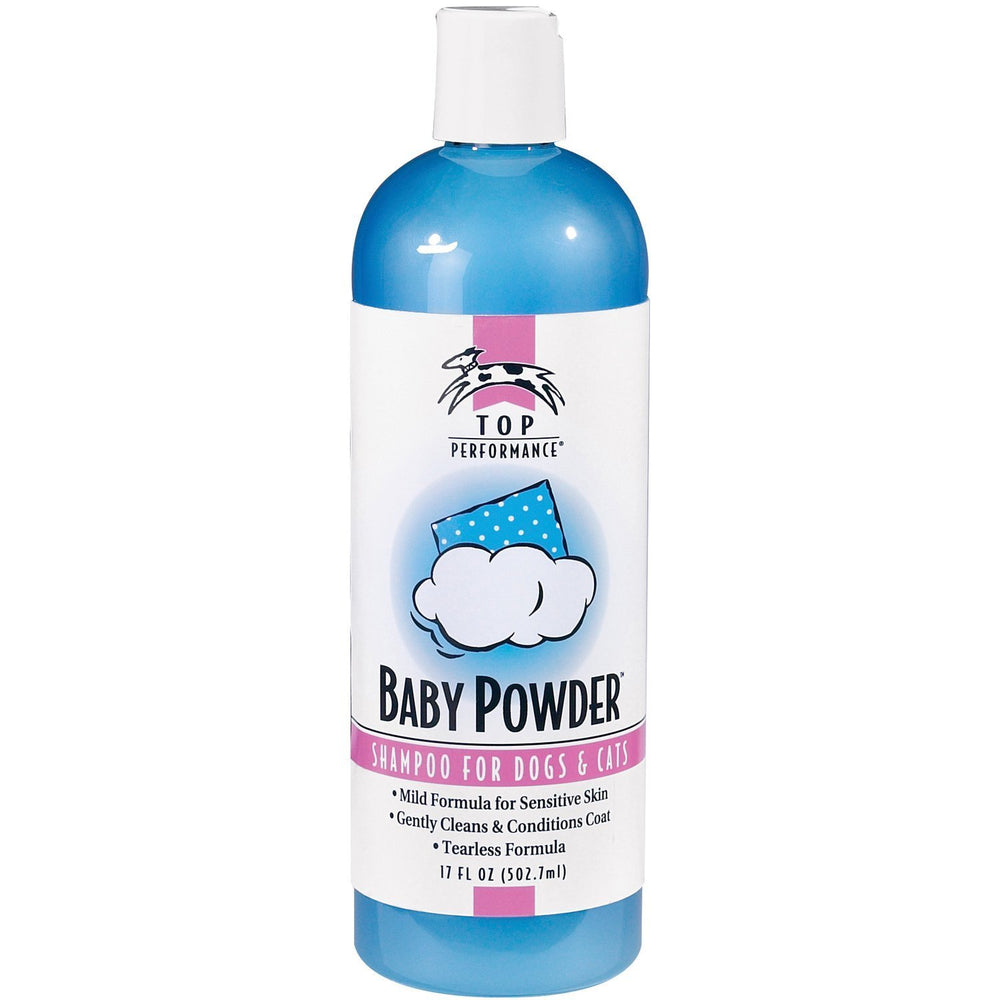 Top Performance flacon en gros plan montrant l'étiquette et parfum baby powder bénéfice douceur