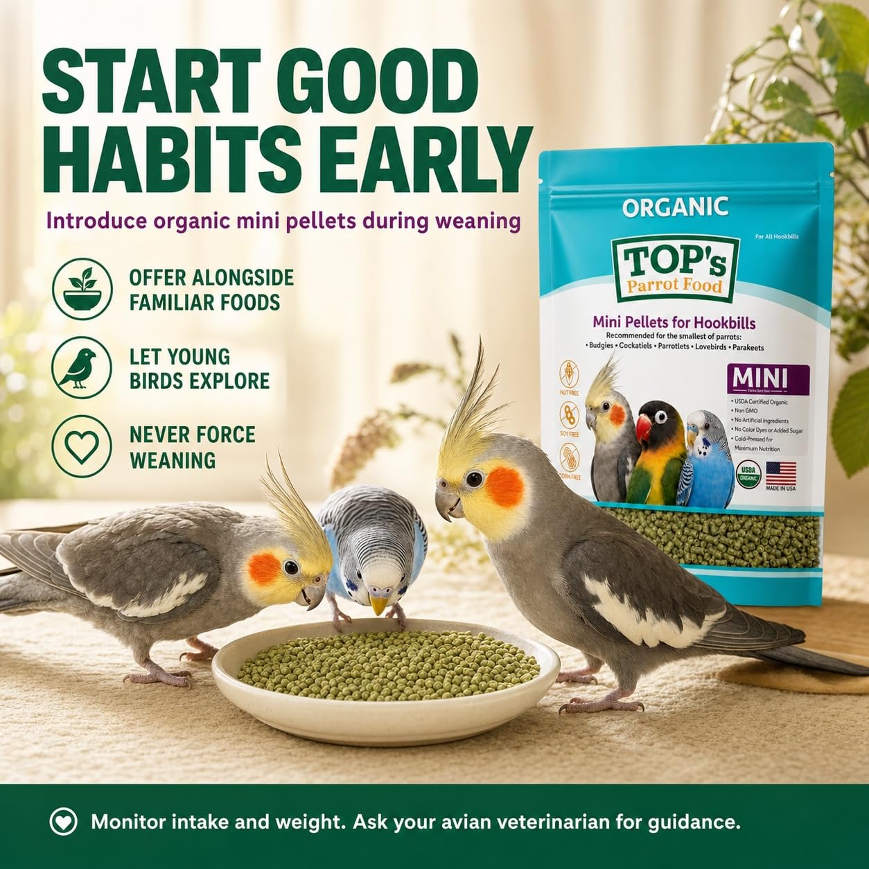 TOP's Parrot Food étiquette avec certification USDA Organic pour crédibilité produit