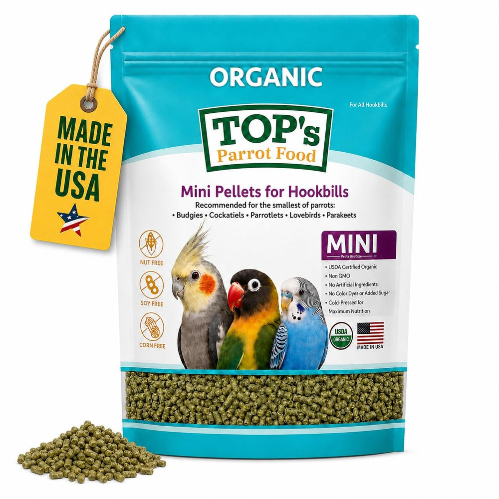 TOP's Parrot Food gros plan des granulés mini montrant appétence et facilité prise