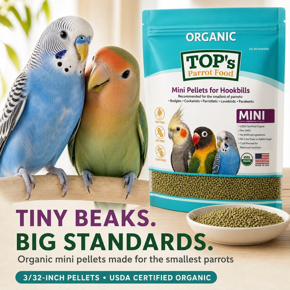 TOP's Parrot Food comparaison de taille des granulés avec règle pour ajuster portions
