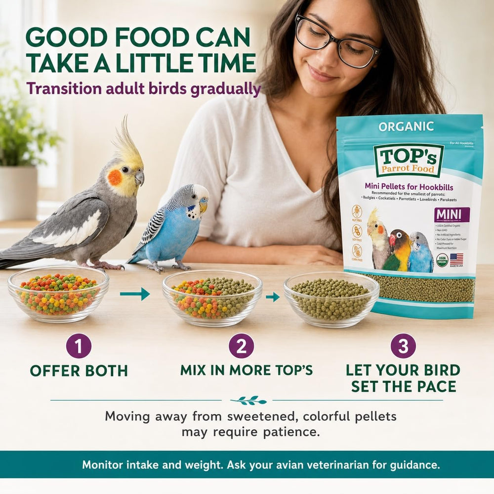 TOP's Parrot Food petit perroquet mangeant granulés, facile à digérer et apprécié